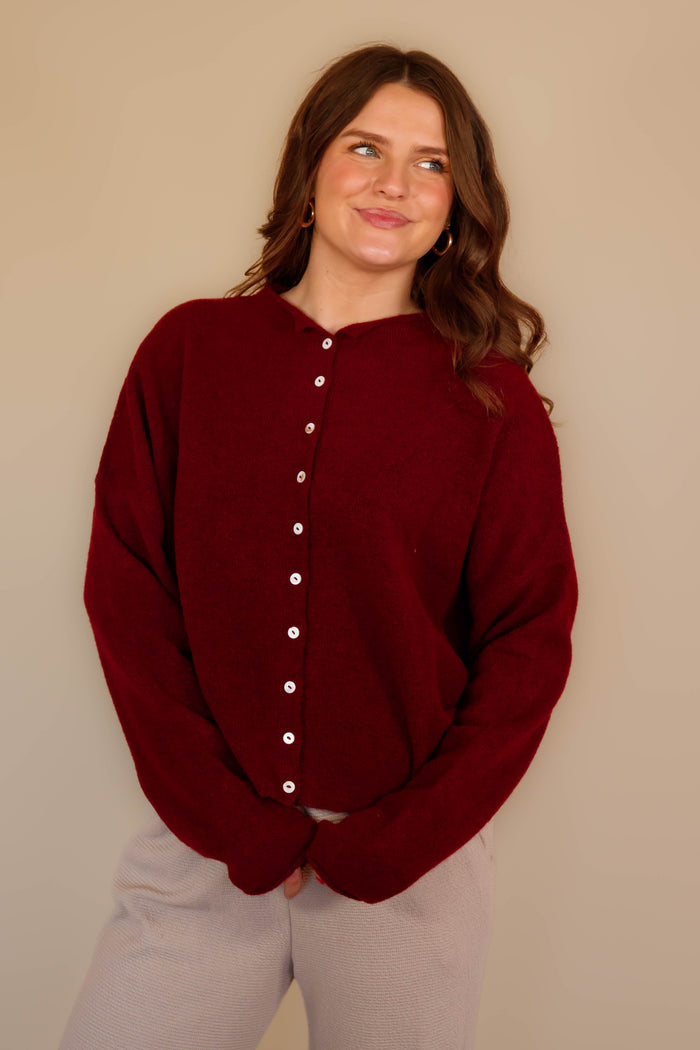 Rolled Neck Collar Cardigan- Things Between Cardigan- Emilie K Cardigan