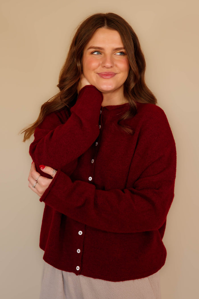 Rolled Neck Collar Cardigan- Things Between Cardigan- Emilie K Cardigan