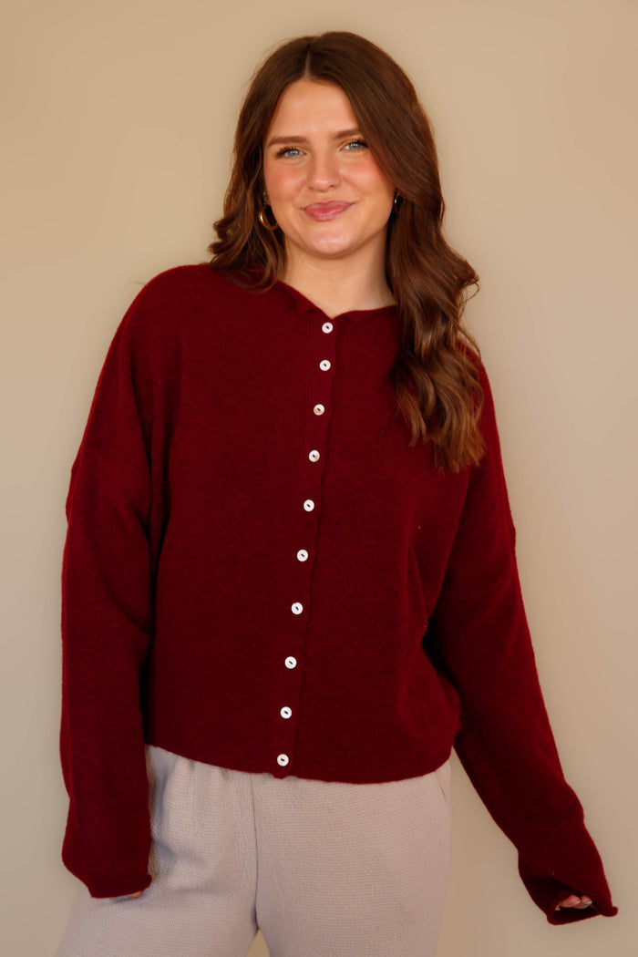 Rolled Neck Collar Cardigan- Things Between Cardigan- Emilie K Cardigan