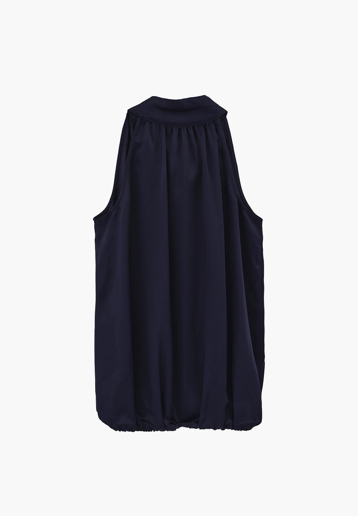 Balloon Form Blouse With High Neck And Tie Detail - MIDNIGHT