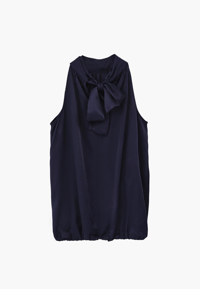 Balloon Form Blouse With High Neck And Tie Detail - MIDNIGHT