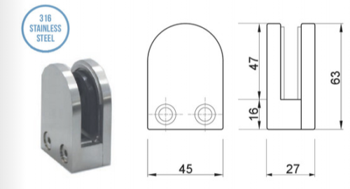 Balustrade Pool Fence Glass Clamp Flat Back 316 Stainless Steel, 8 & 10 & 12mm - Image 2