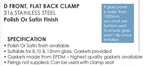 Balustrade Pool Fence Glass Clamp Flat Back 316 Stainless Steel, 8 & 10 & 12mm - Image 3