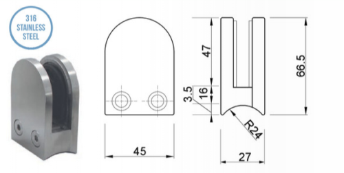 Balustrade Pool Fence Glass Clamp Round Back 316 Stainless Steel, 8 & 10 & 12mm - Image 2