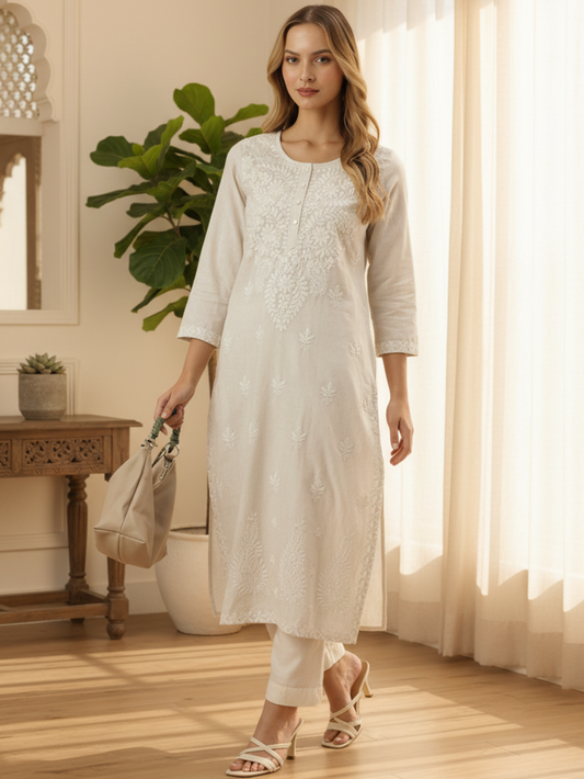 Beige Embroidery Kurta, Embroidery Kurta, Beige Color
