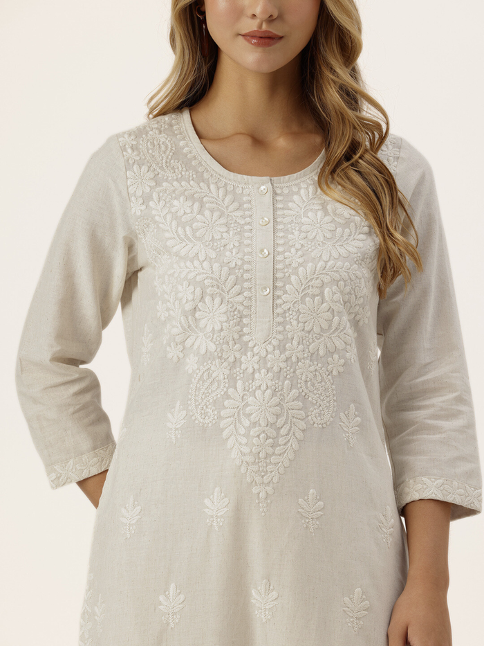 Beige Embroidery Kurta