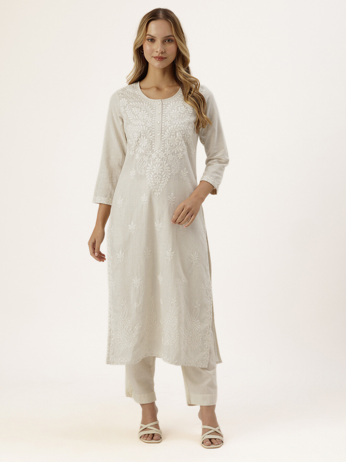 Beige Embroidery Kurta