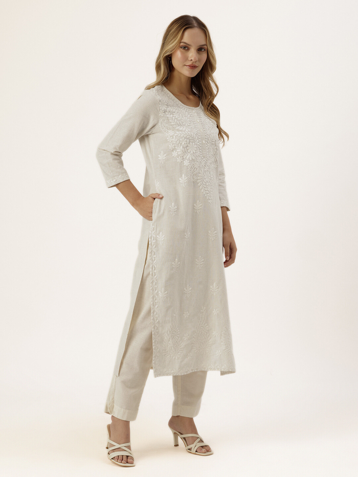 Beige Embroidery Kurta