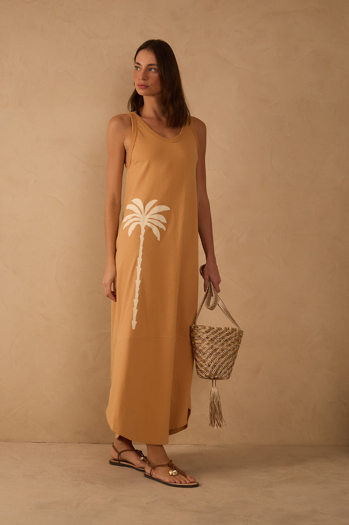 Beige Veraneio Embroidered Cotton Maxi Dress_1