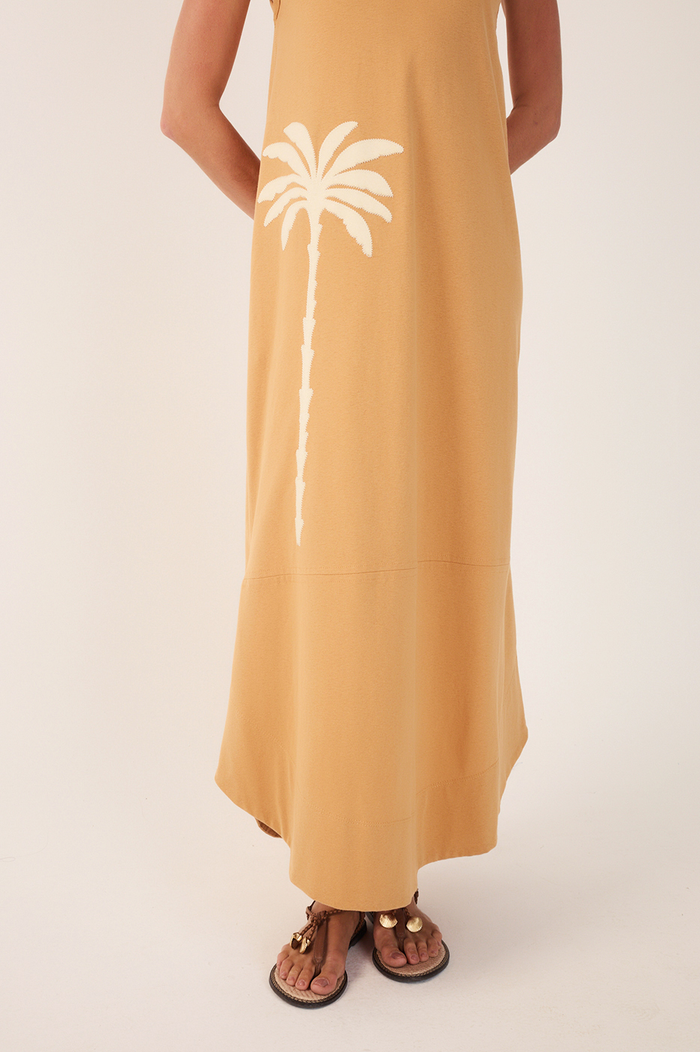 Beige Veraneio Embroidered Cotton Maxi Dress_5