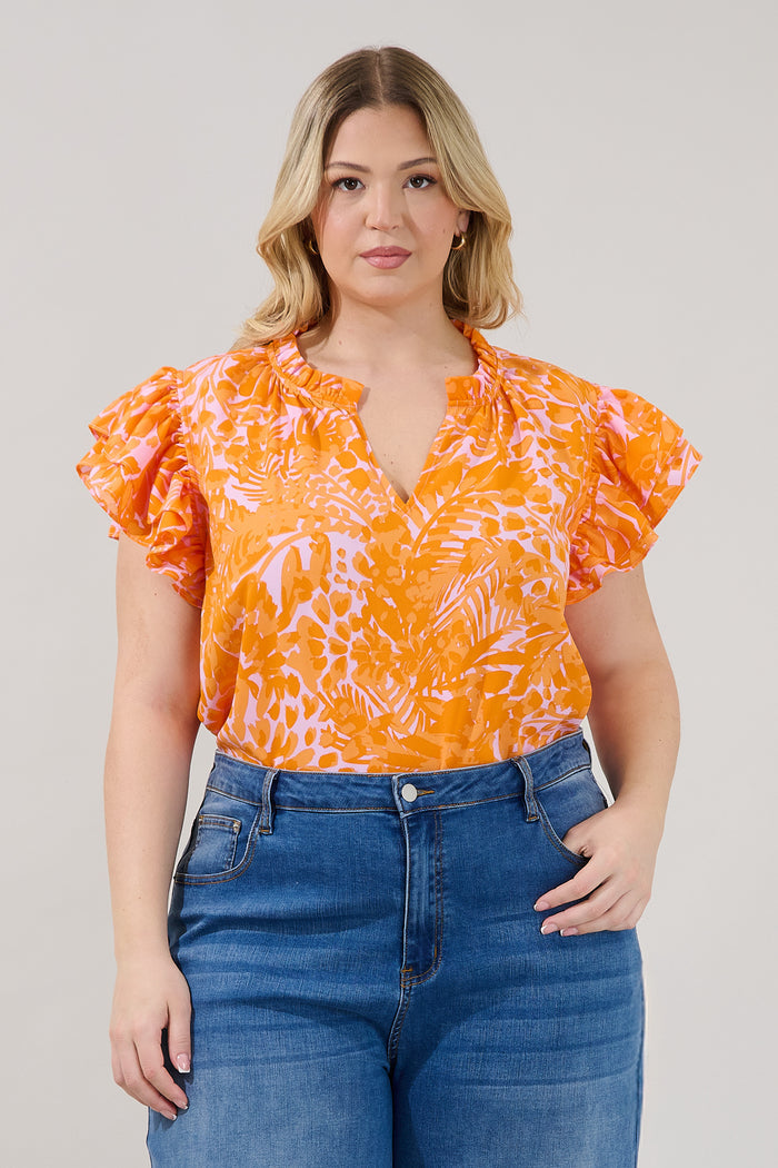 Bellissima Ruffle Sleeve Top Castra Floral Curve