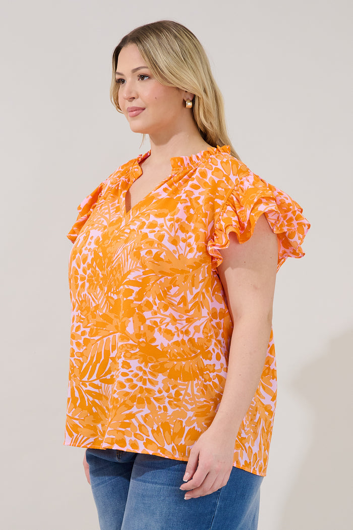 Bellissima Ruffle Sleeve Top Castra Floral Curve