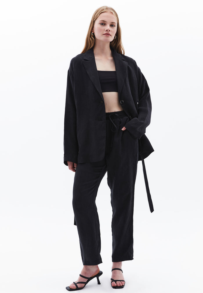 Belted Blazer Jacket - JET BLACK