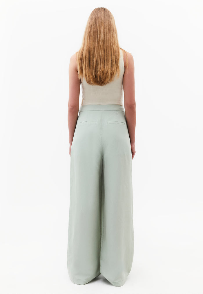 Belted High Waist Wide Leg Pants - AQUA GRAY