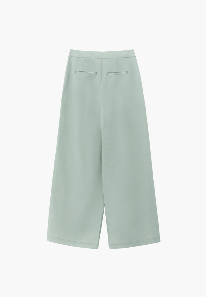 Belted High Waist Wide Leg Pants - AQUA GRAY