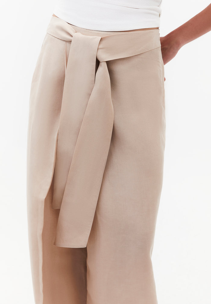 Belted High Waist Wide Leg Pants - FEATHER GRAY