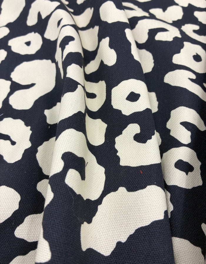 Black & Cream Leopard Print Cotton Canvas Fabric