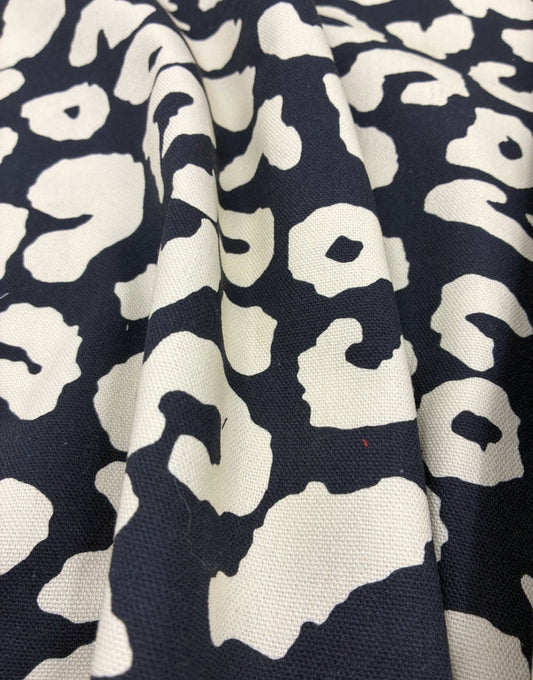 Black & Cream Leopard Print Cotton Canvas Fabric