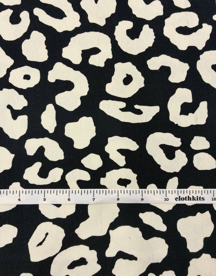 Black & Cream Leopard Print Cotton Canvas Fabric