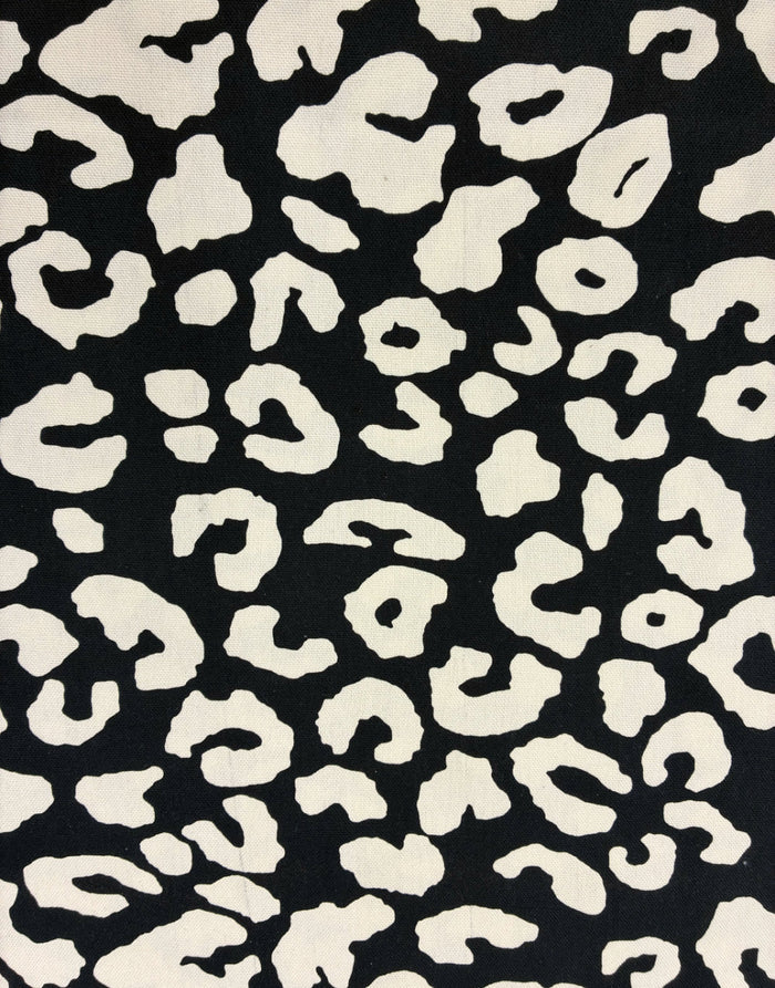 Black & Cream Leopard Print Cotton Canvas Fabric