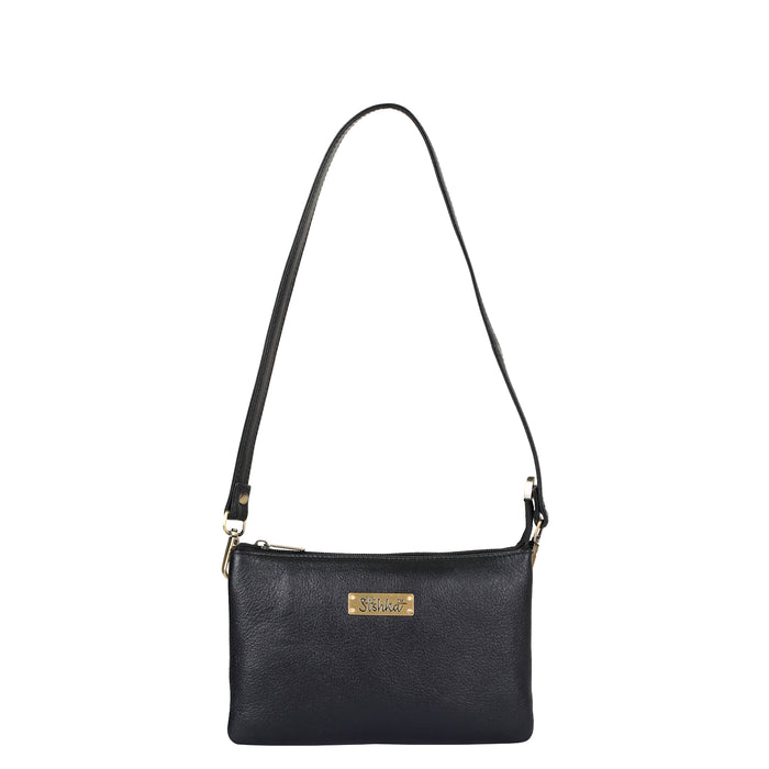 Women's black leather crossbody sling bag for work, travel, and daily use