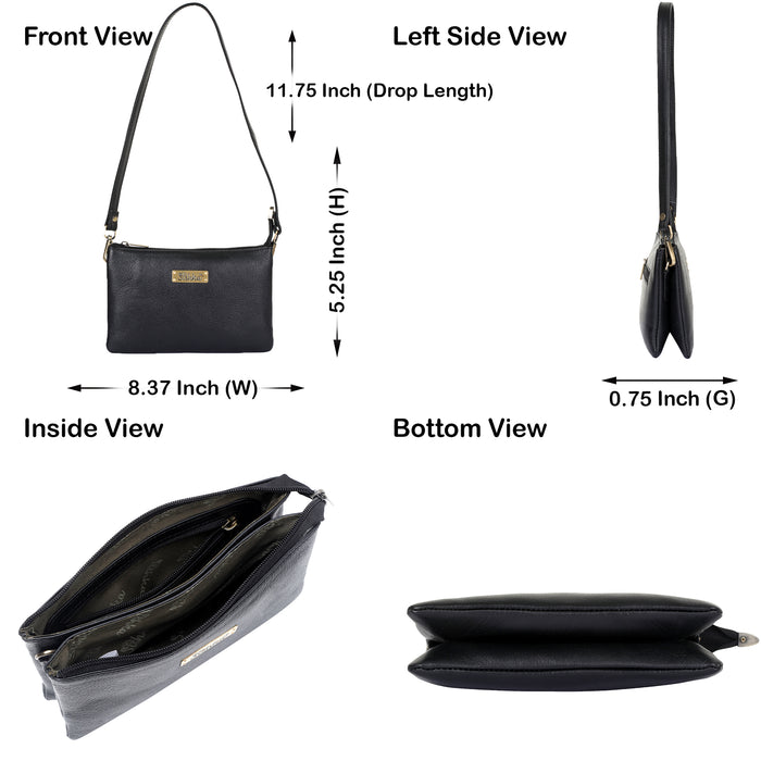 Women's black leather crossbody sling bag for work, travel, and daily use-infograohic image