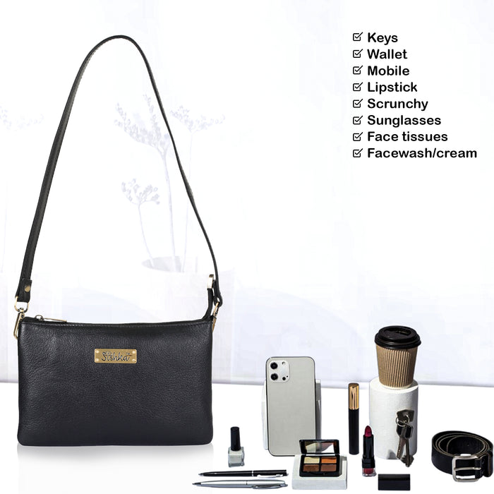 Women's black leather crossbody sling bag for work, travel, and daily use-feature image