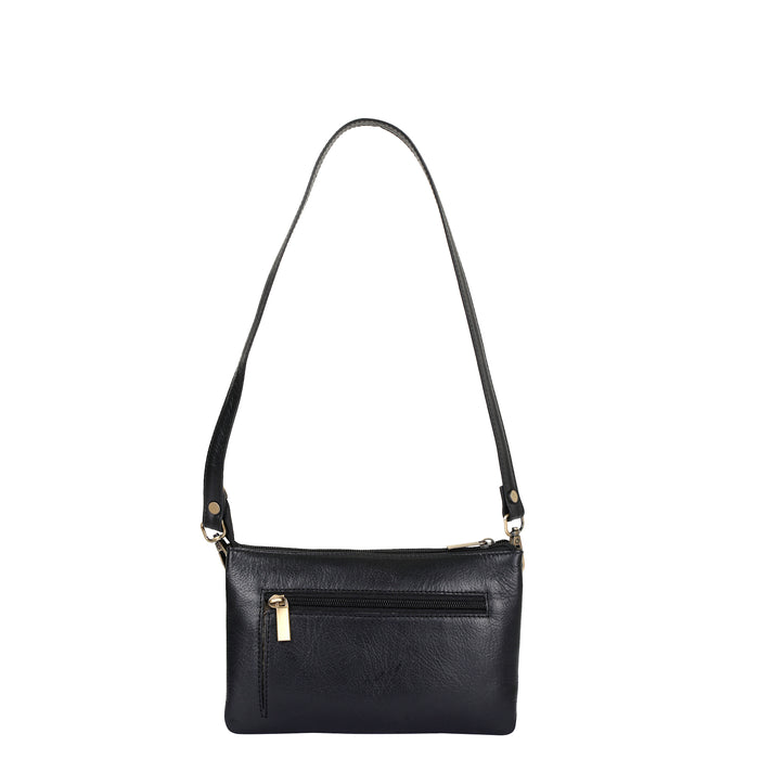 Women's black leather crossbody sling bag for work, travel, and daily use-back image