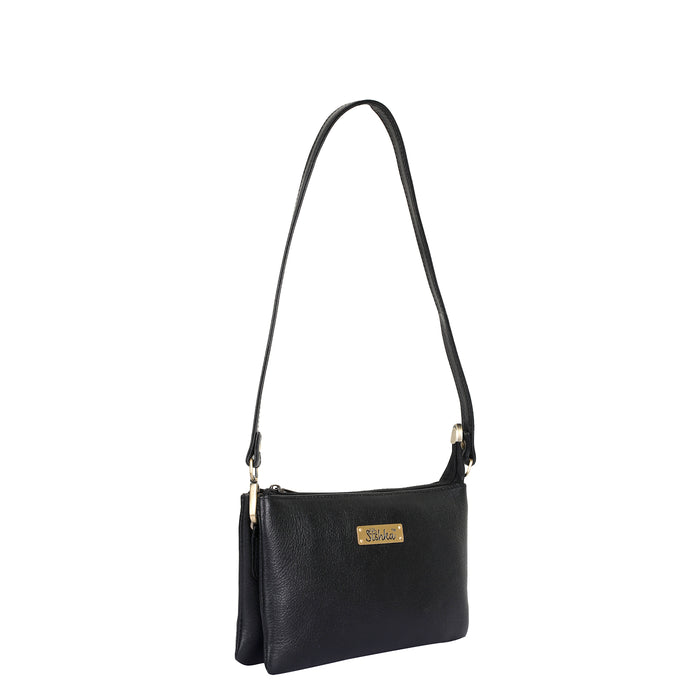 Women's black leather crossbody sling bag for work, travel, and daily use-half side image