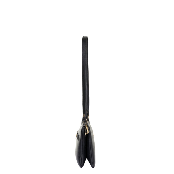 Women's black leather crossbody sling bag for work, travel, and daily use-side image