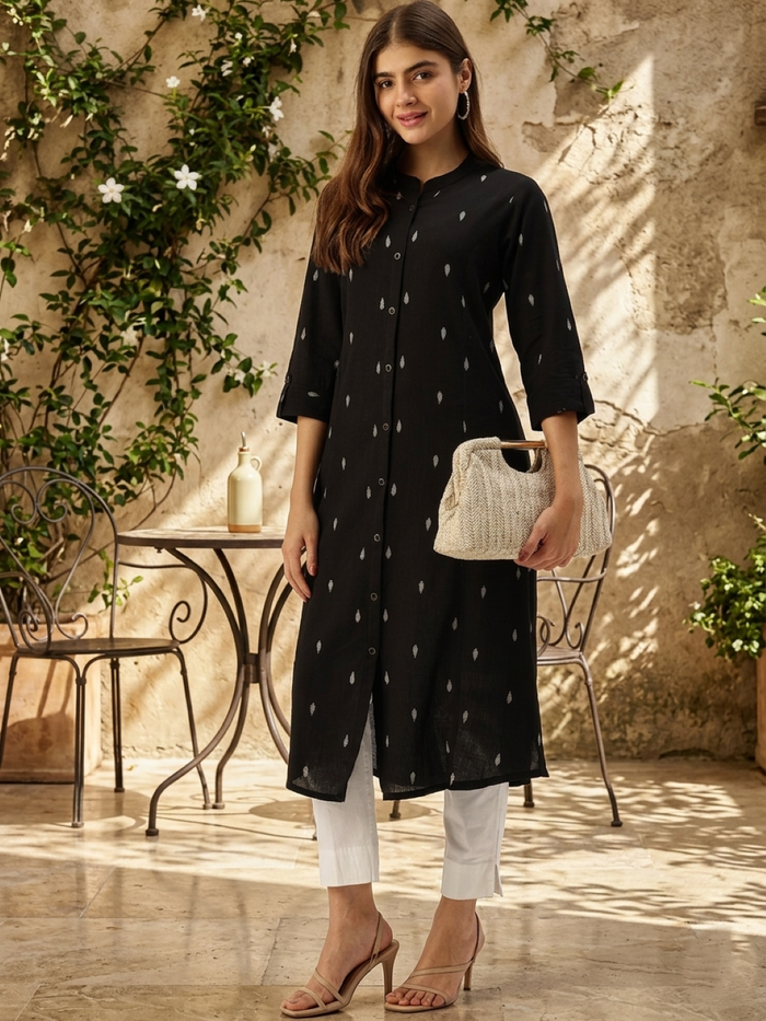 Black Printed A Line Kurta