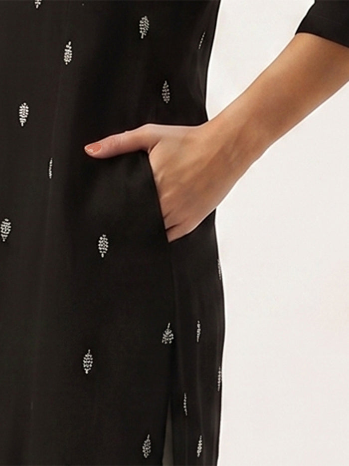 Black Printed A Line Kurta
