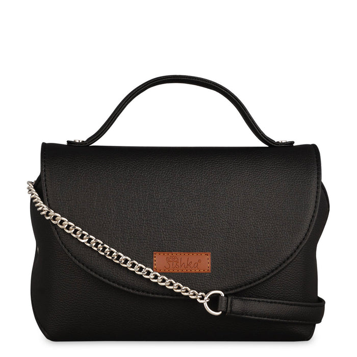 Women’s black vegan leather top handle crossbody sling shoulder bag