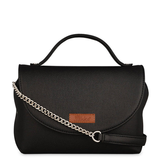 Women’s black vegan leather top handle crossbody sling shoulder bag