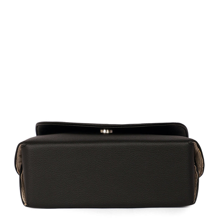 Women’s black vegan leather top handle crossbody sling shoulder bag-bottom image