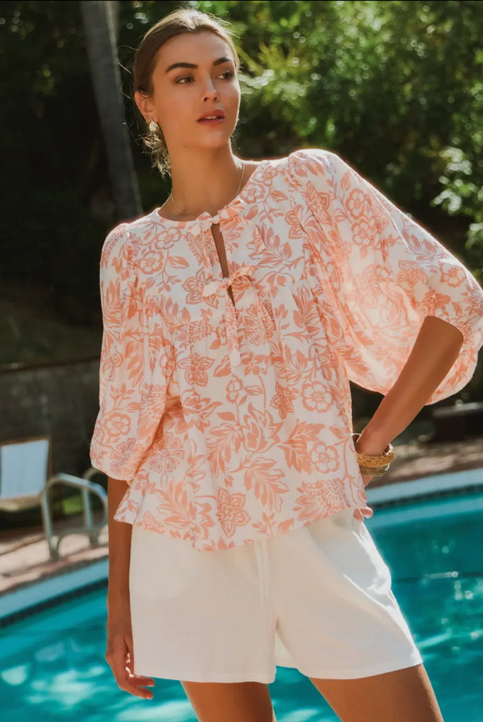 Blouse - Boho Printed Blouse, Peach Wave, Plus Size
