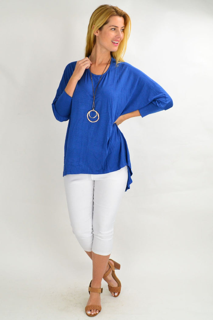 Blue bamboo tunic top by Hourglass, featuring a relaxed fit and vibrant cobalt blue color, ideal for casual or stylish wear.