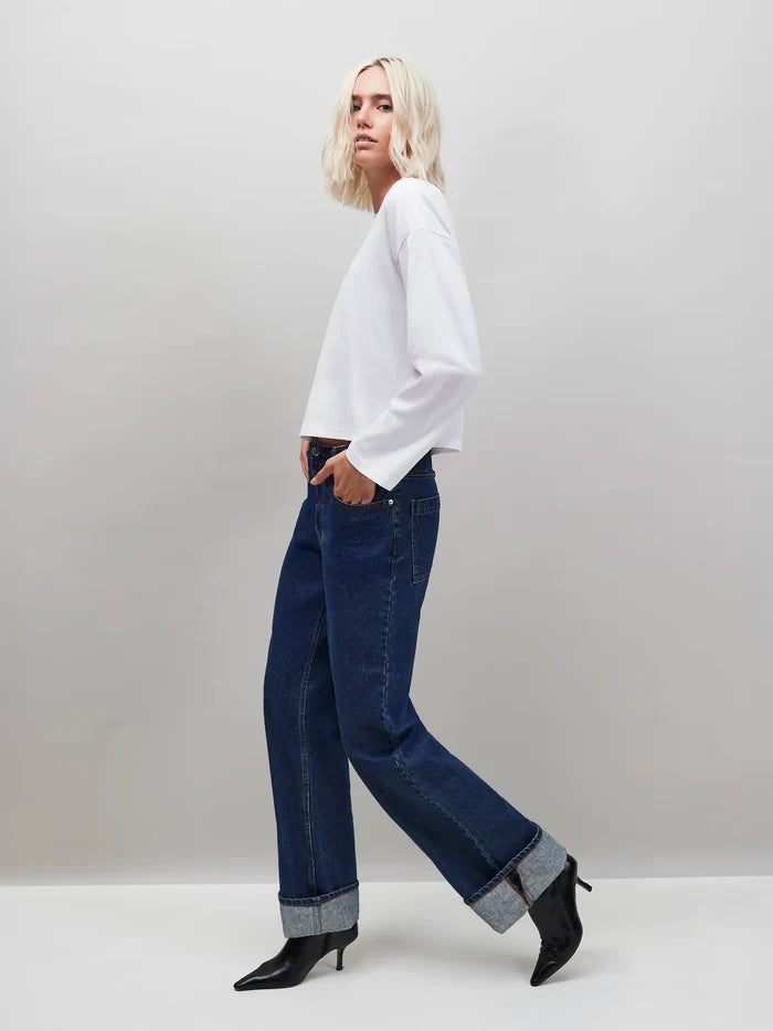 Blue Denim Turn Up Hem Jeans