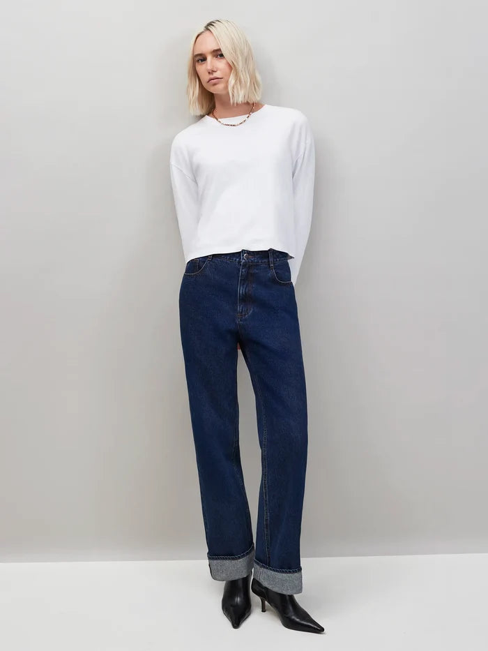 Blue Denim Turn Up Hem Jeans