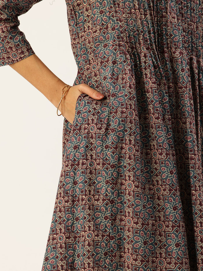 Blue Pure Cotton Printed  Kurta
