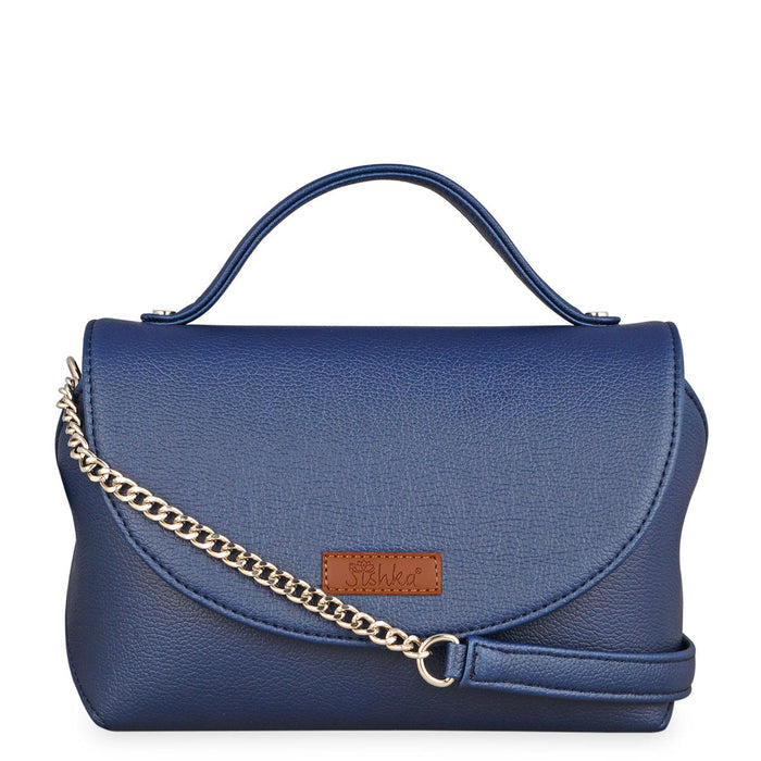Women’s blue vegan leather top handle crossbody sling shoulder bag
