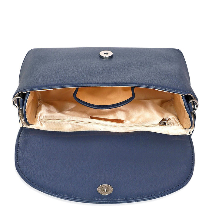 Women’s blue vegan leather top handle crossbody sling shoulder bag-inner view