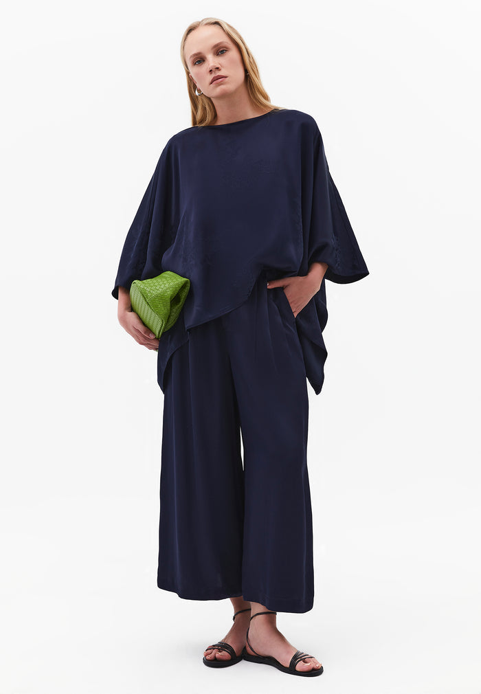 Boat Neck Batwing Sleeve Blouse - MIDNIGHT