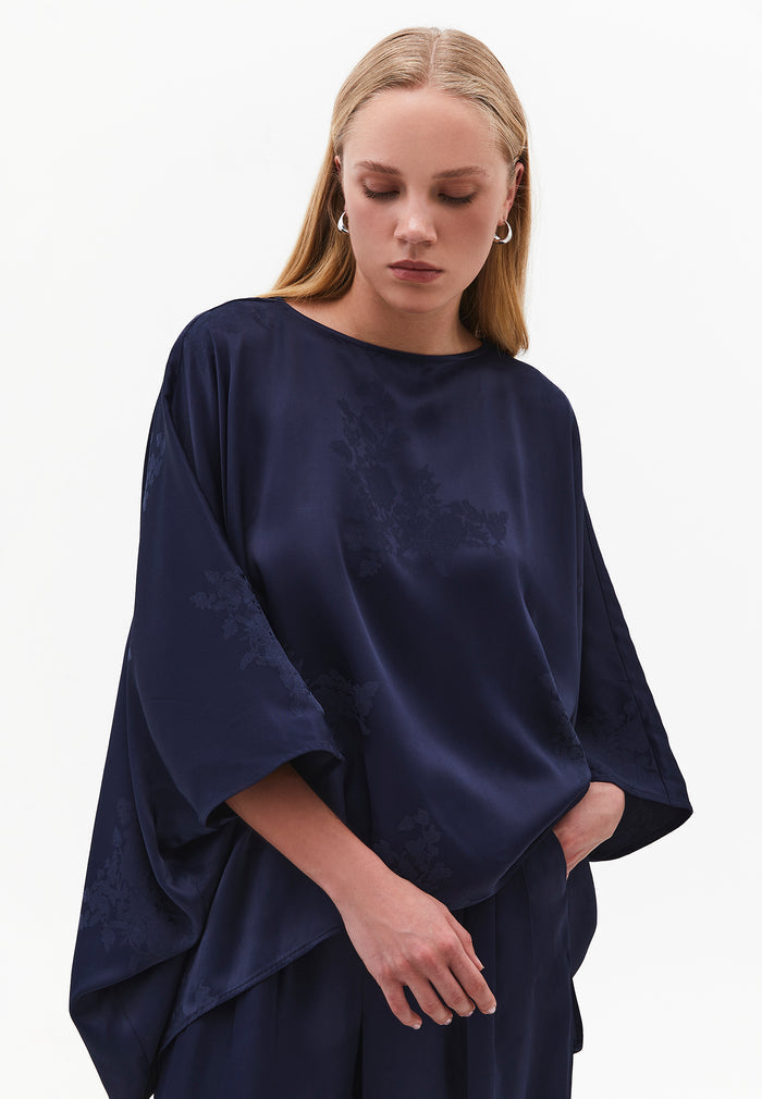 Boat Neck Batwing Sleeve Blouse - MIDNIGHT