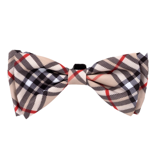 BIAS-PLAID-TAN-DOG-BOW-TIE