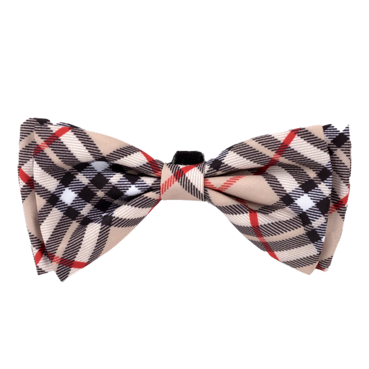 BIAS-PLAID-TAN-DOG-BOW-TIE