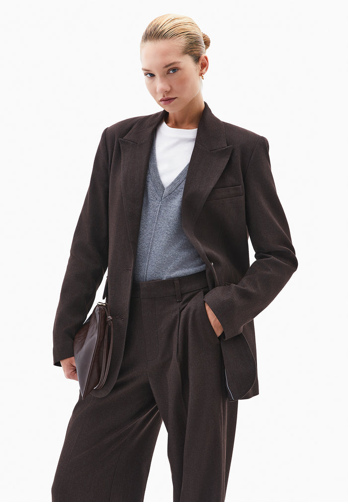 Boyfriend Fit Long Blazer - CHOCOLATE TORTE