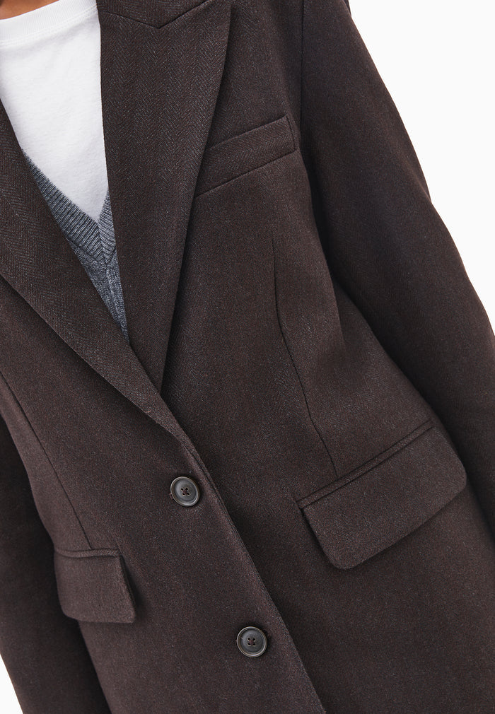 Boyfriend Fit Long Blazer - CHOCOLATE TORTE
