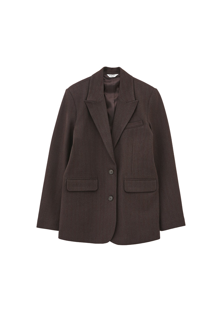 Boyfriend Fit Long Blazer - CHOCOLATE TORTE