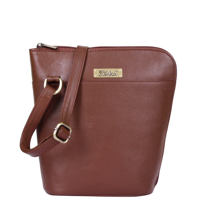 Women's brown leather crossbody shoulder sling bag for work, travel, and daily use